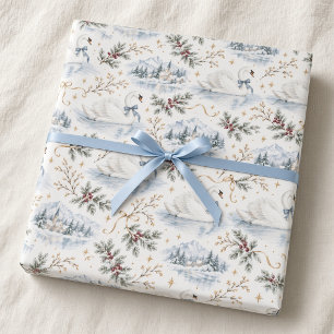 Papel De Presente Cisne Arco Azul Inverno Encantado