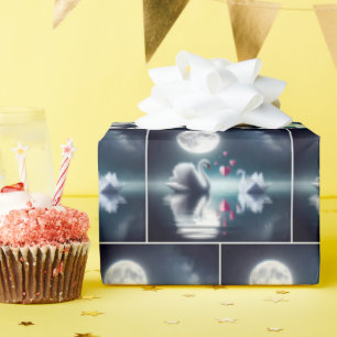 Papel De Presente Cisne Branco com Cisne Origami e Corações