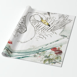 Papel De Presente CISNE COM papel de envolvimento das FLORES