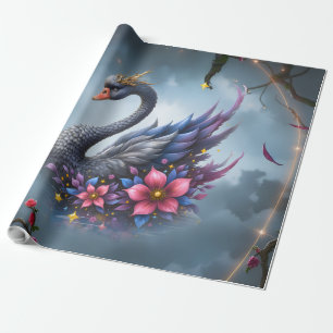 Papel De Presente Cisne Lua Coroada – Guardião do Lago Silencioso.