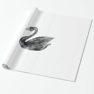 Papel De Presente Cisne pintado mão branca preta elegante da
