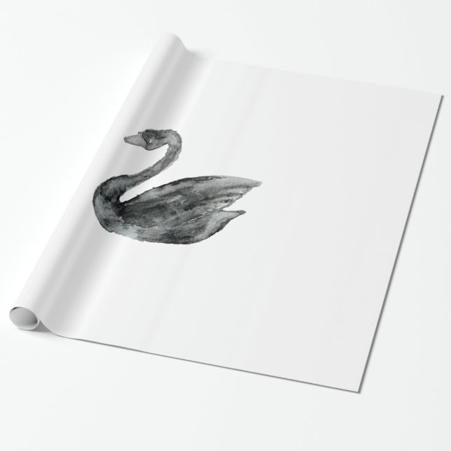 Papel De Presente Cisne pintado mão branca preta elegante da (Desenrolado)