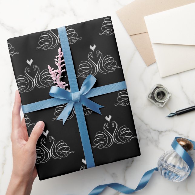 Papel De Presente Cisnes de Casamento Com um Coração  (Presentear)