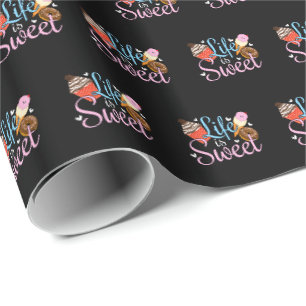 Papel De Presente Citação de Confeitaria Vida de Foodie é Doce - Art
