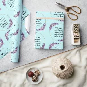 Papel De Presente Citação de Jane Austen com Moldura Dourada Floral