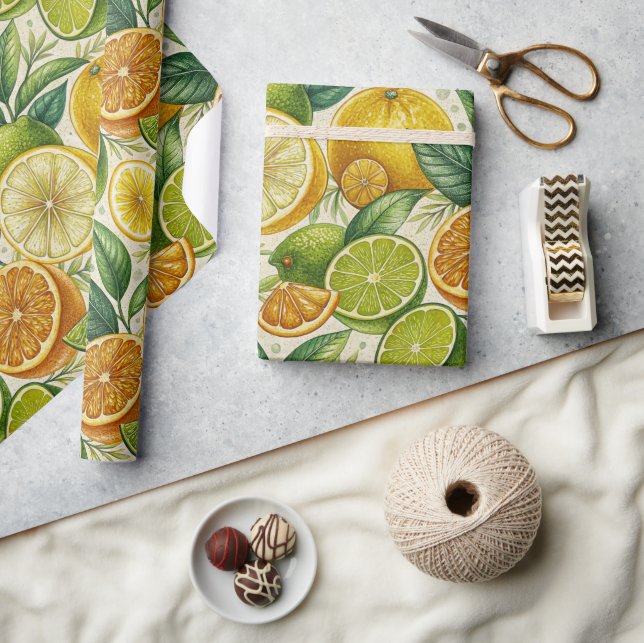 Papel De Presente Citrus Fruit Medley Summer Gift Wrap (Artesanato)