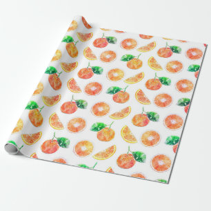 Papel De Presente Citrus Orange Frutas aquarela pintura branca