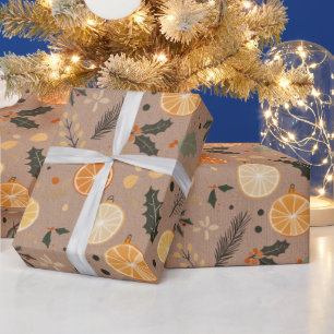 Papel De Presente Citrus Secos Kraft Inverno Moderno