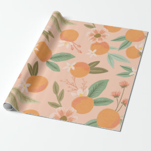 Papel De Presente Citrus Tropical Floral Rosa