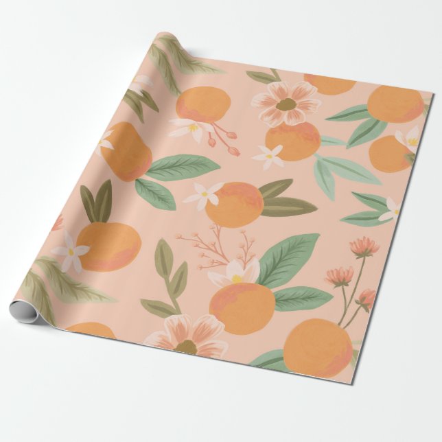Papel De Presente Citrus Tropical Floral Rosa (Desenrolado)