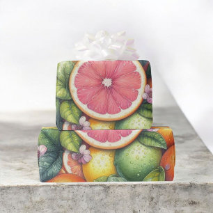 Papel De Presente Citrus Watercolor Orange Fruta Botânica Summer