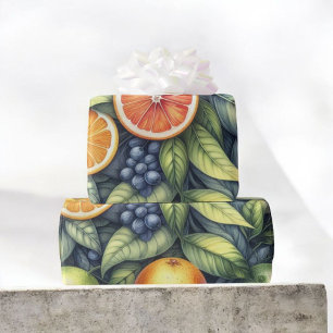 Papel De Presente Citrus Watercolor Orange Fruta Botânica Summer