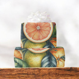 Papel De Presente Citrus Watercolor Orange Fruta Botânica Summer