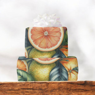 Papel De Presente Citrus Watercolor Orange Fruta Botânica Summer
