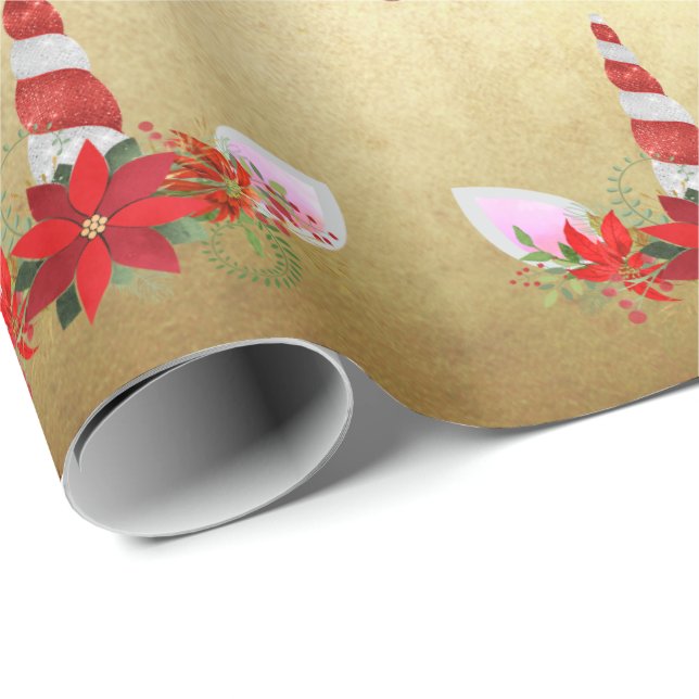 Papel De Presente Clama Floral Dourada Vermelha de Férias de Natal U (Ponta do rolo)