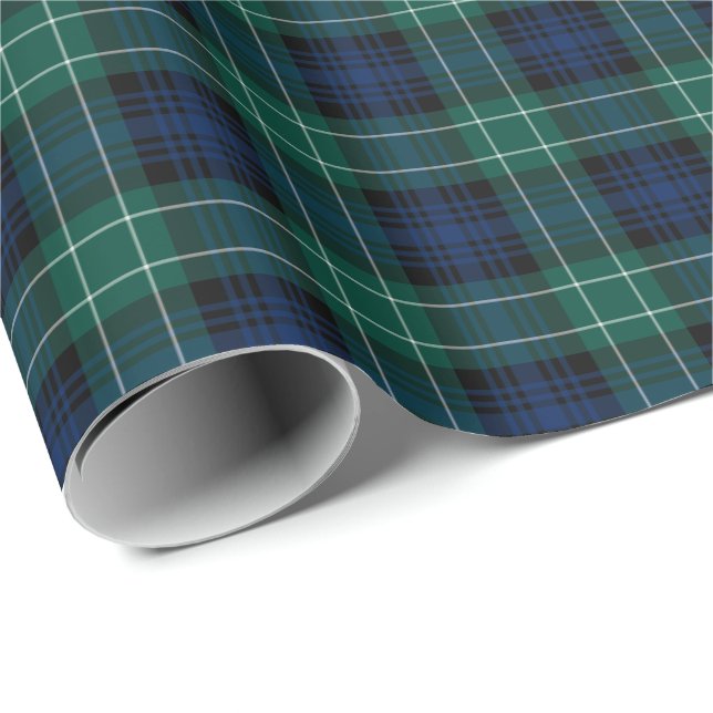 Papel De Presente Clan Abercrombie Tartan Green e Blue Xadrez (Ponta do rolo)