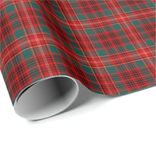 Papel De Presente Clan Ainslie Tartan Red and Green Xadrez