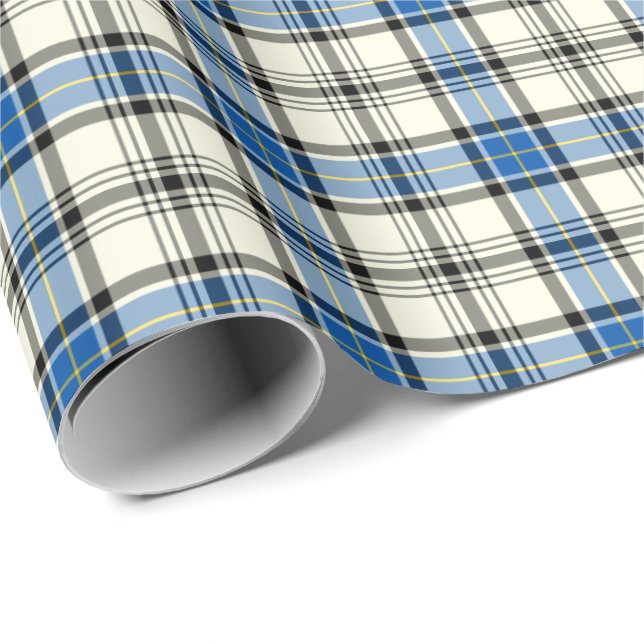 Papel De Presente Clan Hannay e Hannah Tartan Blue e White Xadrez (Ponta do rolo)