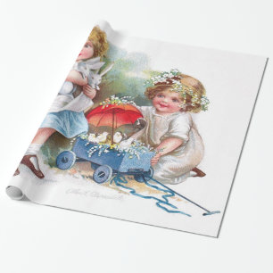 Papel De Presente Clapsaddle: Meninas que jogam com coelhos