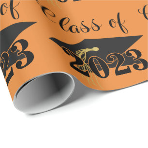 Papel De Presente Classe de boné de formatura Ano Laranja Preto