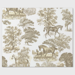 Papel De Presente Classe Elegante Vintage Bege Dourado Toile de Cava