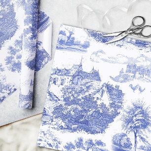 Papel De Presente Classic Blue Vintage French Chateau Toile