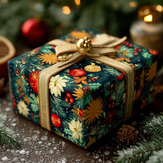 Papel De Presente Classic Christmas Ornaments & Holiday Foliage