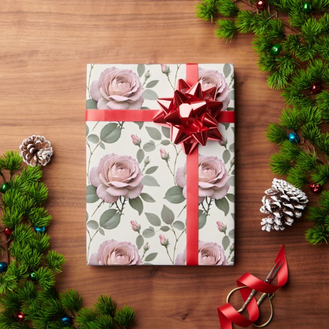 Papel De Presente Classic English Roses In Soft Shades Of Pink  (Presente de Natal)