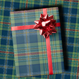 Papel De Presente Classic Holiday Plaid Stylish Green & Navy Xmas