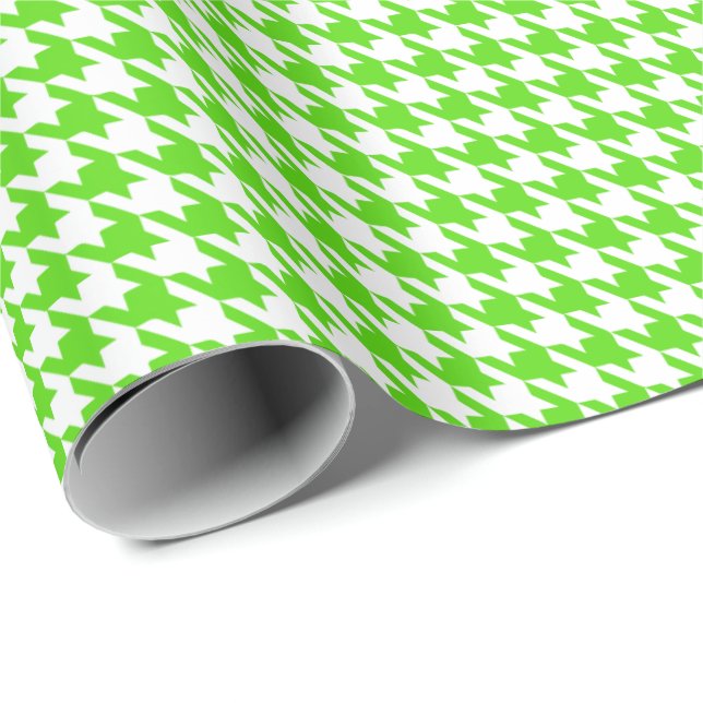 Papel De Presente Classic Light Green and White Houndstooth Pattern  (Ponta do rolo)