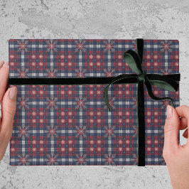 Papel De Presente Classic Navy Red Plaid Snowflakes Christmas 