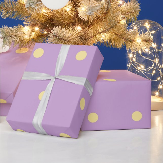 Papel De Presente Classic Pastel Purple & Yellow Polka Dots Pattern (Feriados)