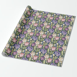 Papel De Presente Classic Pink, Purple, Whute Tulips
