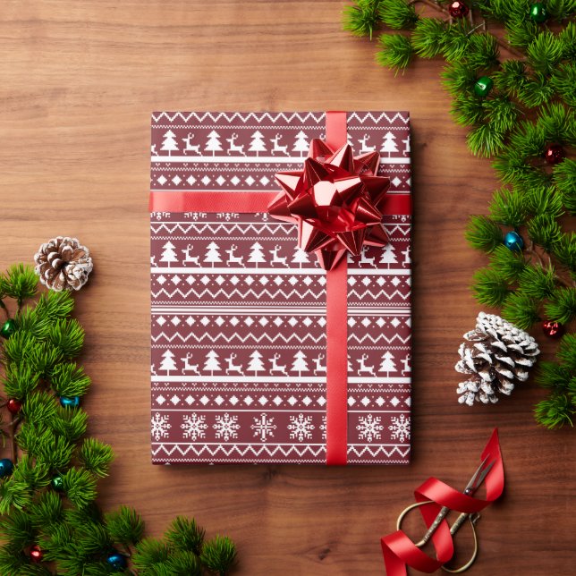 Papel De Presente Classic Red Holiday Christmas Sweater Pattern (Presente de Natal)
