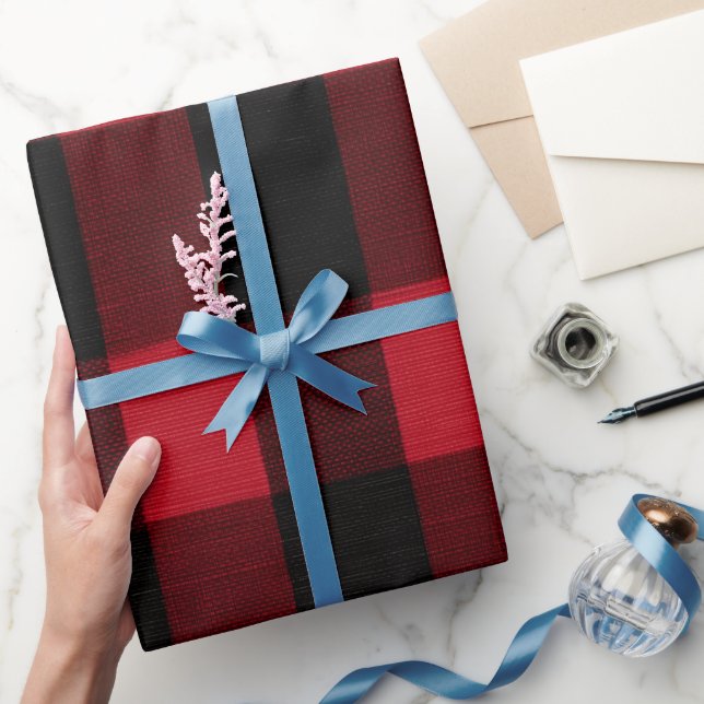 Papel De Presente Classic Rustic Red Black Crimson Plaid Pattern (Presentear)