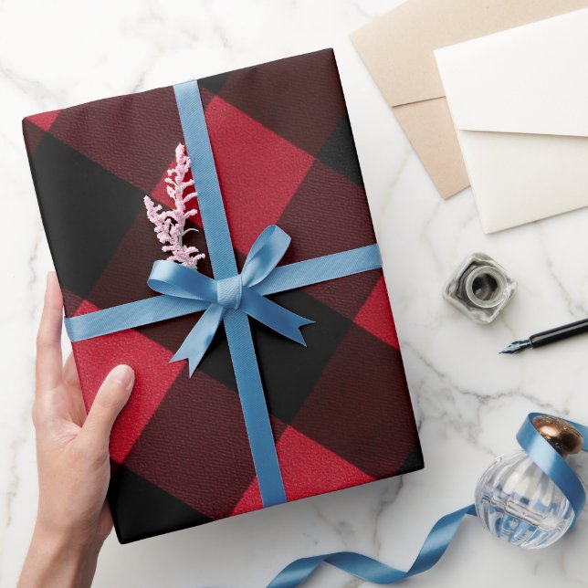 Papel De Presente Classic Rustic Red Black Crimson Plaid Pattern (Presentear)