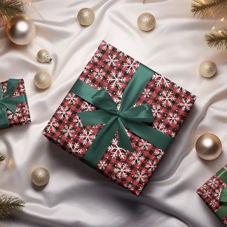 Papel De Presente Classic Winter Buffalo Plaid Snowflake