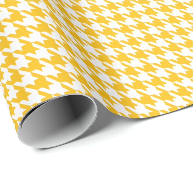 Papel De Presente Classic Yellow and White Houndstooth Pattern  (Ponta do rolo)