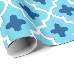Papel De Presente Clássico Azulejo marroquino, Cobalt e Sky Blue