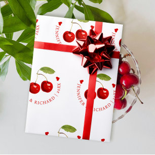 Papel De Presente Clássico Chic Bonito Cherry Red White Bride Groom