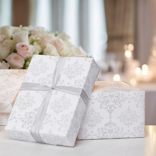 Papel De Presente Clássico de Elegância Simples e Damasco Branco Cas