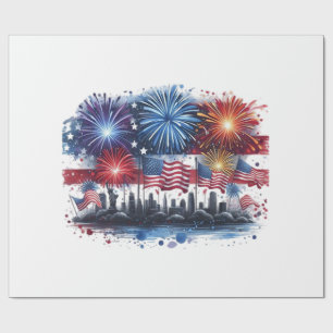 Papel De Presente Clássico de Fogos de Artifício de Feriado