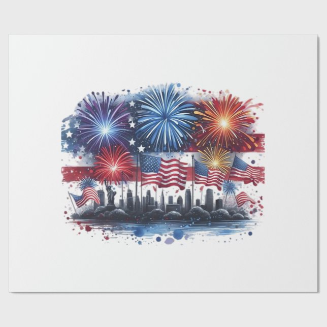 Papel De Presente Clássico de Fogos de Artifício de Feriado (Aberto)