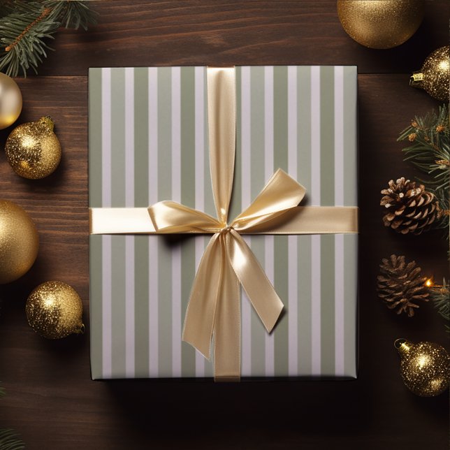 Papel De Presente Clássico de Listras Verdes Modernas de Natal (Criador carregado)