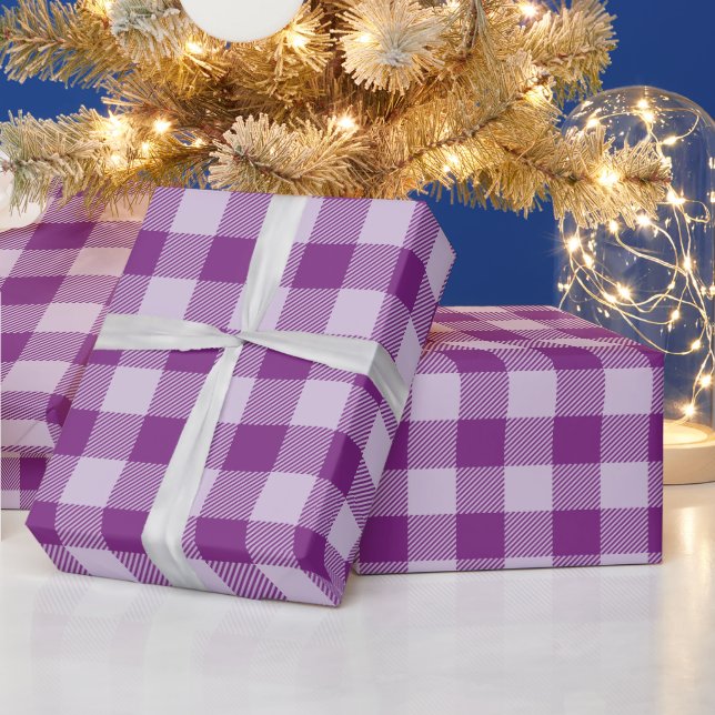 Papel De Presente Clássico de Natal e Xadrez Búfalo Roxo Pastel (Feriados)
