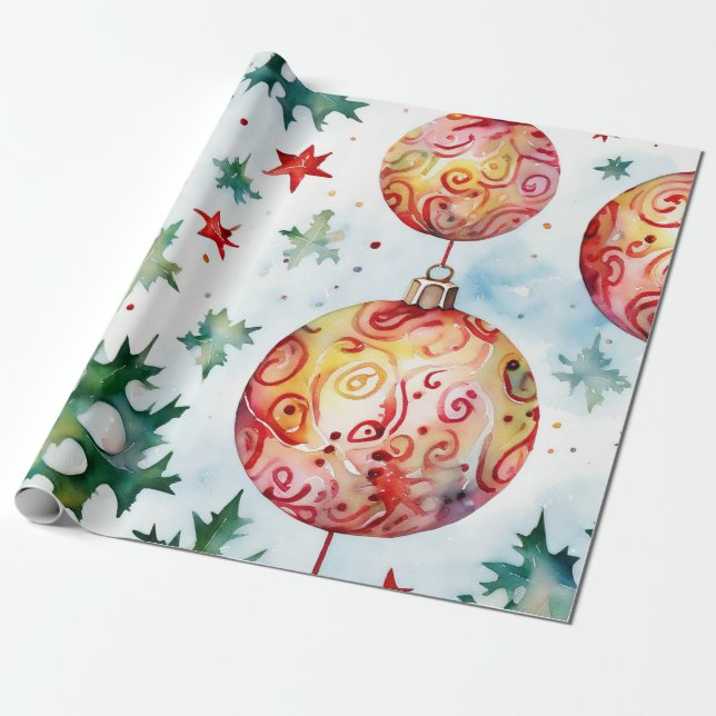 Papel De Presente Clássico Design da Bola Vermelha de Natal (Desenrolado)