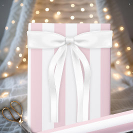 Papel De Presente Clássico e Elegante Bebê Rosa e Listras Brancas