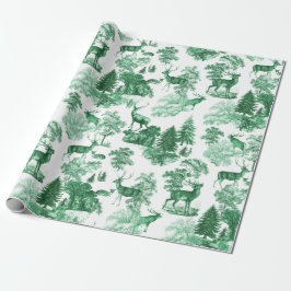 Papel De Presente Clássico Elegante Vintage Green Deer em Woodland