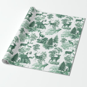 Papel De Presente Clássico Elegante Vintage Sage Green Deer Woodland