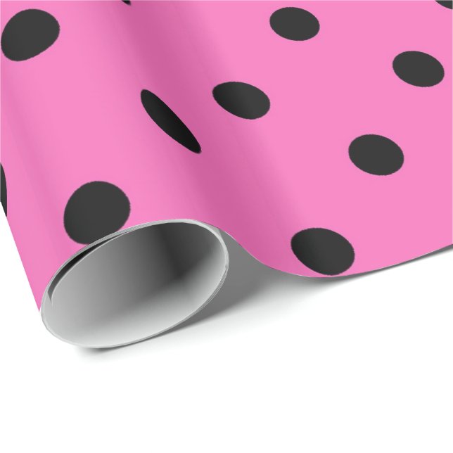Papel De Presente Clássico, lindo, elegante rosa & preto bolinhas (Ponta do rolo)